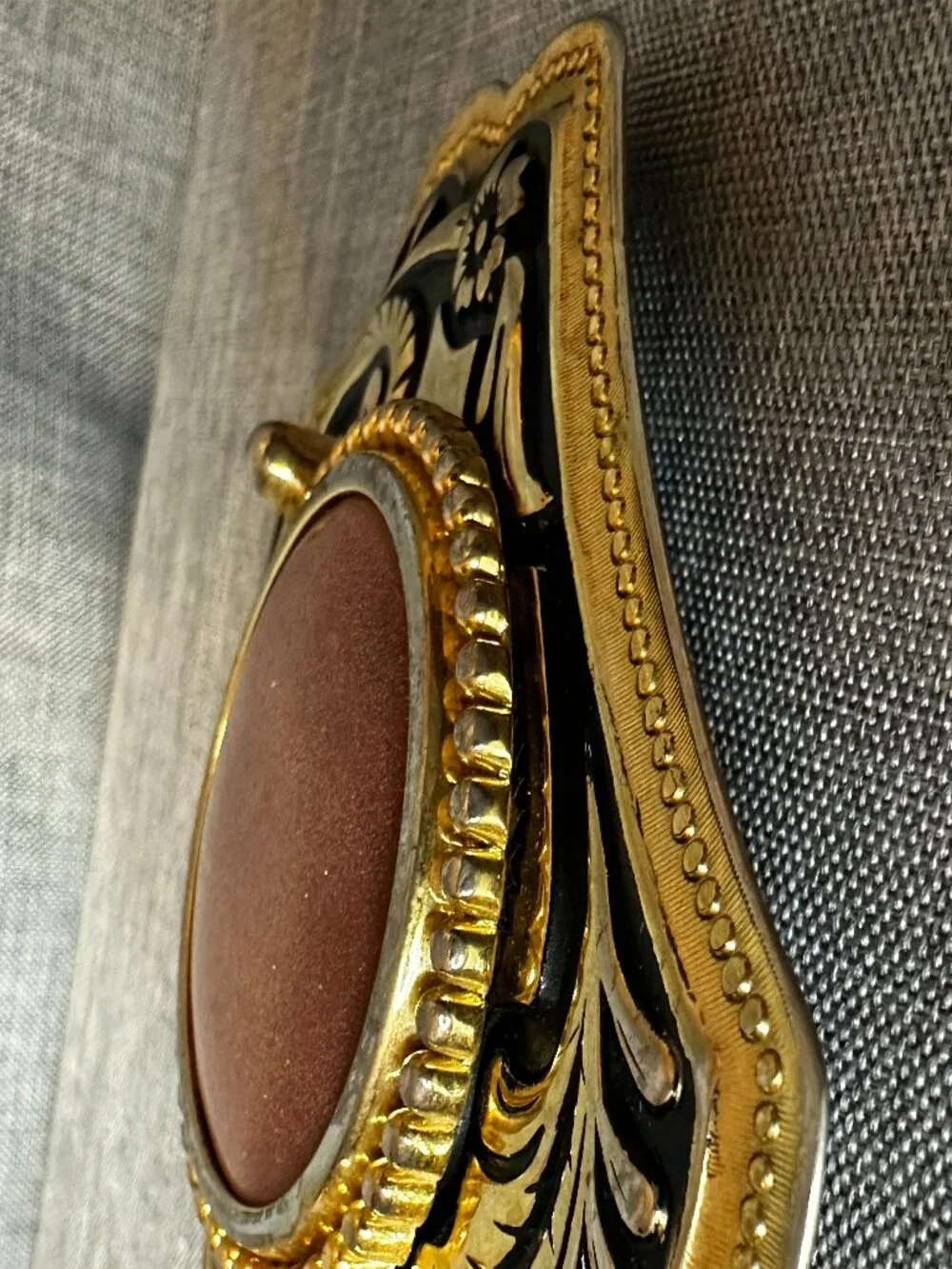 Gold stone brass Western Belt Buckle brown Leather braided cowboy rodeo 38-42